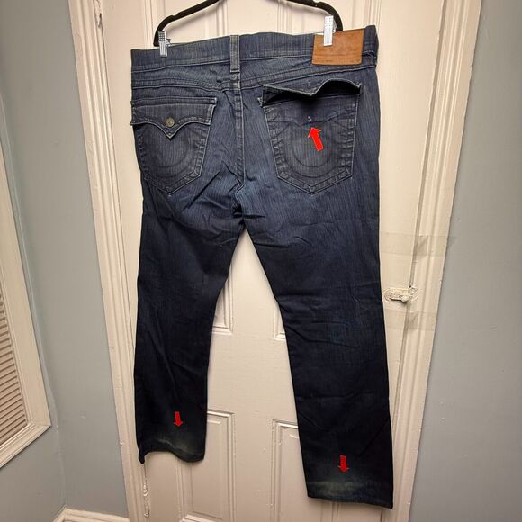 True Religion Jeans Mens 44x35 Ricky Blue Denim Made in USA Y2K *Flawed VTG - Picture 7 of 13